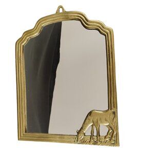 Vintage Brass Horse Tabletop Mirror – Ornate Equestrian Vanity Mirror with Red